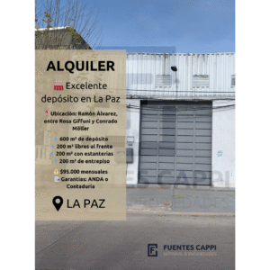 Alquiler Excelente Depósito en La Paz – Ubicación estratégica, zona céntrica, 600 m² con oficinas, estanterías y entrepiso – Ref. 2431