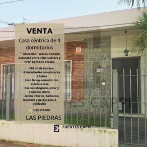 Venta Casa en Las Piedras – Céntrica, 4 dormitorios, barbacoa y garaje para 2 vehículos | Fuentes Cappi Propiedades – Ref. 2442