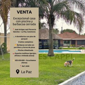 Venta de Excepcional Casa en La Paz – 4 Dormitorios, Piscina Climatizada y Barbacoa Cerrada | Fuentes Cappi Propiedades – Ref. 2430