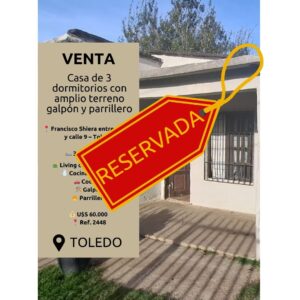 Venta Casa en Toledo – 3 dormitorios, gran terreno con galpón y parrillero – Ref. 2448