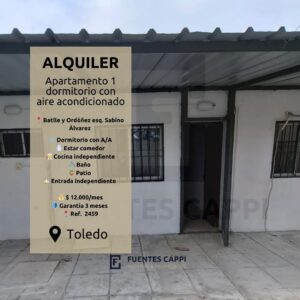 Alquiler Apartamento en Toledo – 1 dormitorio con aire acondicionado, patio y entrada independiente | Fuentes Cappi Propiedades – Ref. 2459