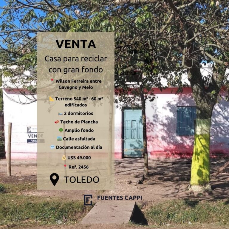 Venta Casa en Toledo – PARA RECICLAR, 2 dormitorios, plancha y fondo amplio | Fuentes Cappi Propiedades