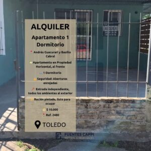 Alquiler Apartamento 1 Dormitorio en Toledo Chico – con Patio y Rejas | Fuentes Cappi Propiedades – Ref. 2480