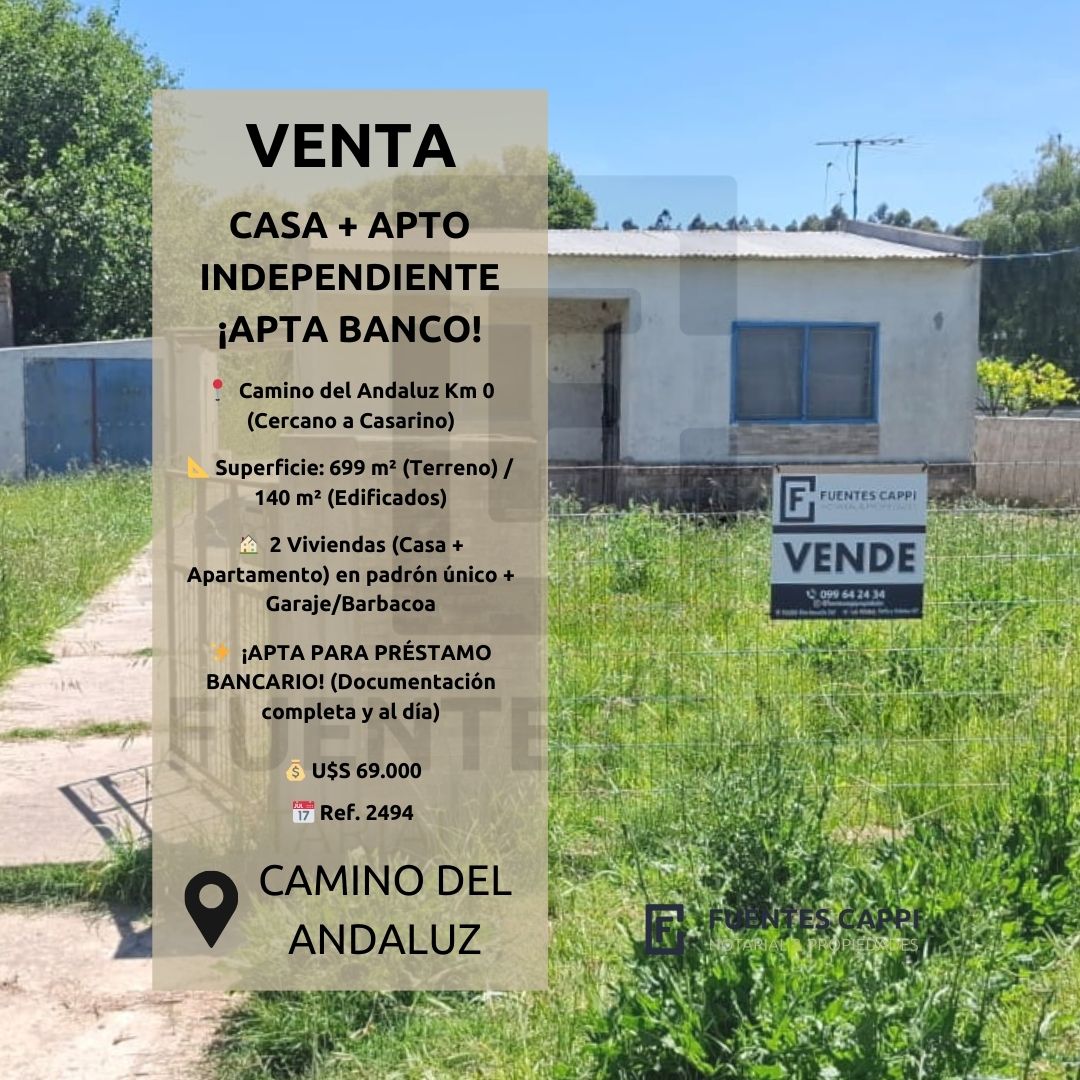 Venta Casa y Apartamento – Barrio Camino del Andaluz Km 0, 3 Dormitorios, Apta Banco – Fuentes Cappi Propiedades