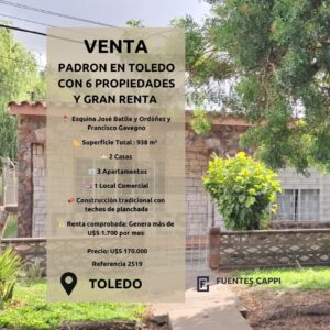 Venta Padrón Único en Toledo – 6 Unidades de Construcción Tradicional – Ideal Inversión con Renta Superior a 1.700 Dólares – Fuentes Cappi Propiedades – Ref. 2519